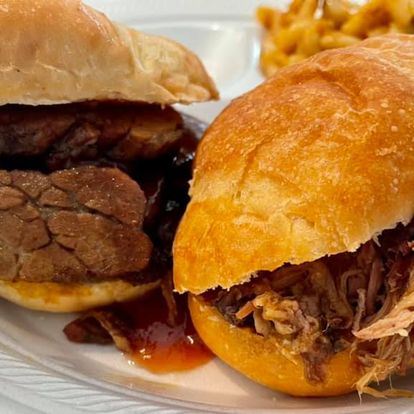Brisket and pulled pork Texas-size sliders on a plate